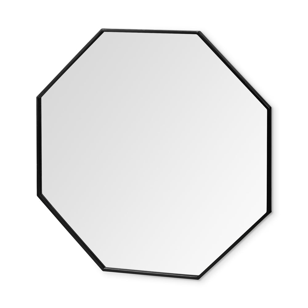 Homeroots 37" Octogon Black Metal Frame Wall Mirror  Metal 376412