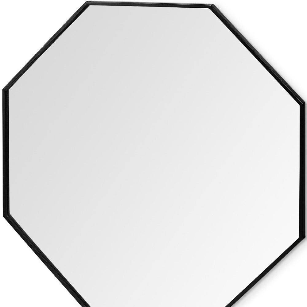 HomeRoots 38" Black Octagon Mirror - Modern Metal Framed Design for Bathroom, Entryway & Stylish Decor Accent 376412