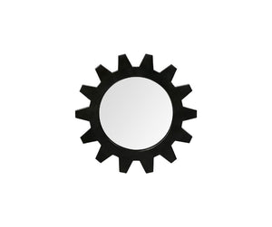 Homeroots Cog 17" Round Black Metal Frame Wall Mirror  Metal 376413