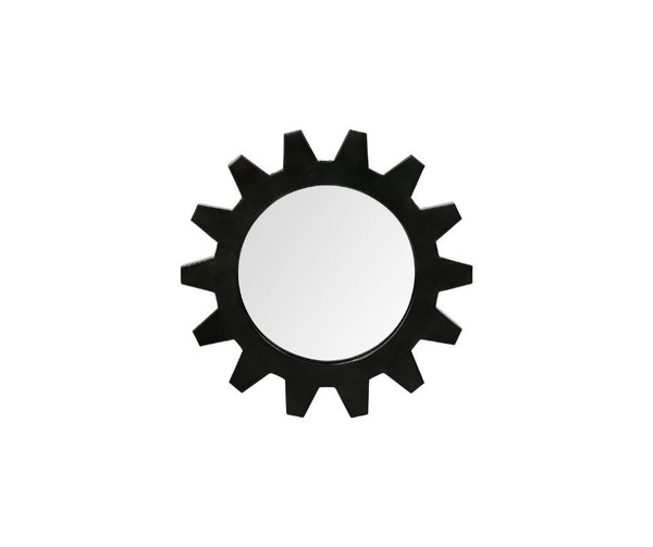 Homeroots Cog 17" Round Black Metal Frame Wall Mirror  Metal 376413