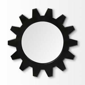 Homeroots Cog 17" Round Black Metal Frame Wall Mirror  Metal 376413