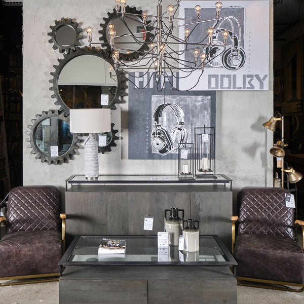 Homeroots Cog 17" Round Black Metal Frame Wall Mirror  Metal 376413