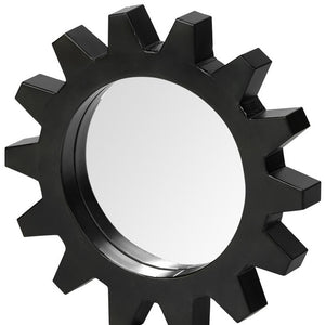 Homeroots Cog 17" Round Black Metal Frame Wall Mirror  Metal 376413