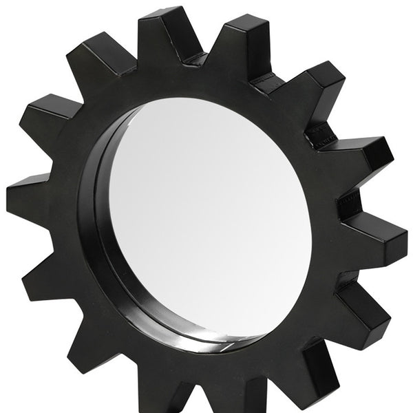 Homeroots Cog 17" Round Black Metal Frame Wall Mirror  Metal 376413