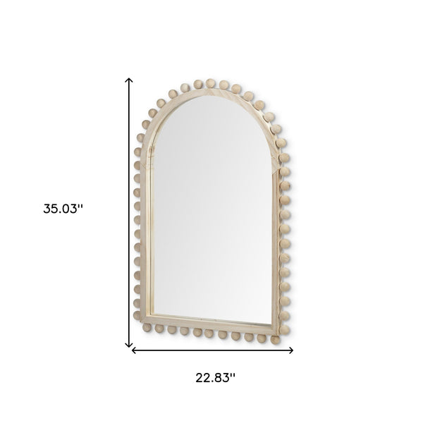 Homeroots 35" Natural Arch Wood Framed Accent Mirror  Wood 376420