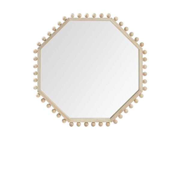HomeRoots 33" Natural Octagon Wood Framed Accent Mirror - Coastal-Inspired Geometric Design for Any Space 376421