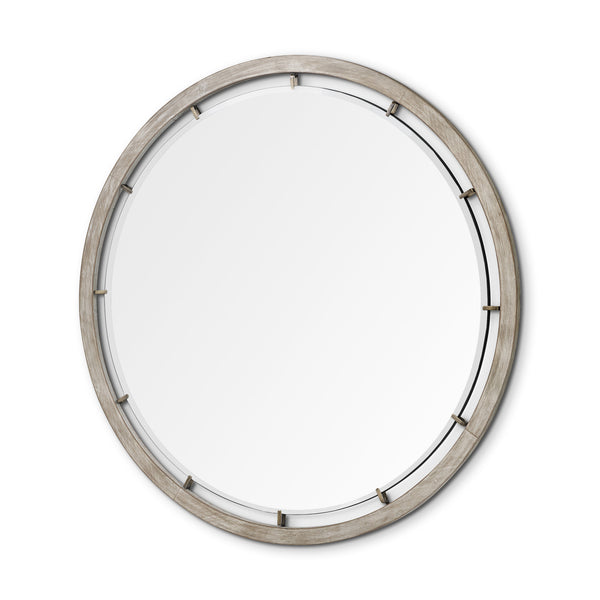 Homeroots 54" Brown Wood And Metal Round Framed Accent Mirror   376422
