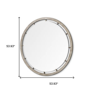 Homeroots 54" Brown Wood And Metal Round Framed Accent Mirror   376422
