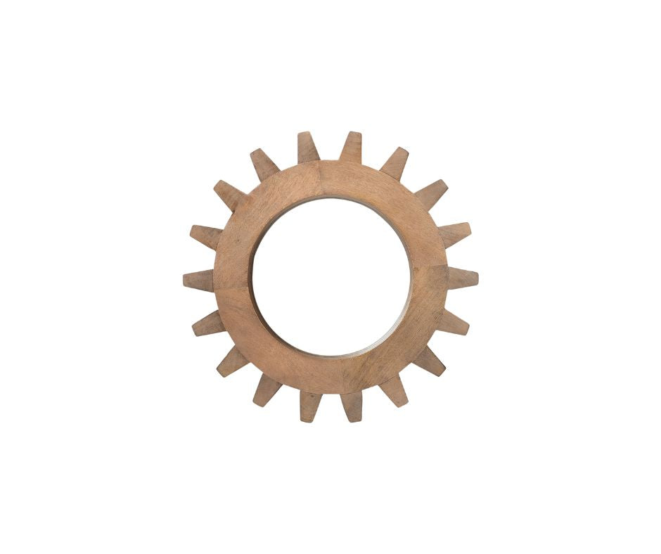 Homeroots Cog 17" Round Walnut Finish Frame Wall Mirror  Wood 376423