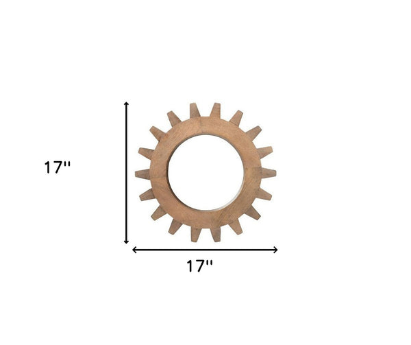 Homeroots Cog 17" Round Walnut Finish Frame Wall Mirror  Wood 376423