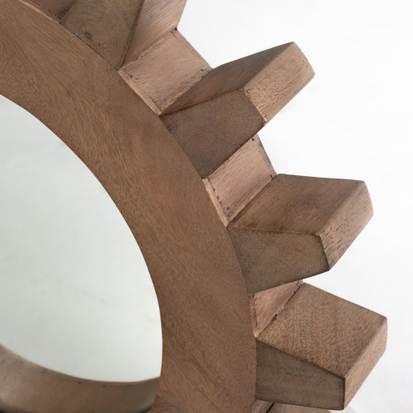 Homeroots Cog 17" Round Walnut Finish Frame Wall Mirror  Wood 376423