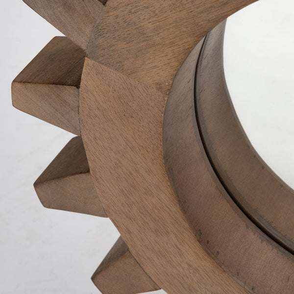 Homeroots Cog 17" Round Walnut Finish Frame Wall Mirror  Wood 376423