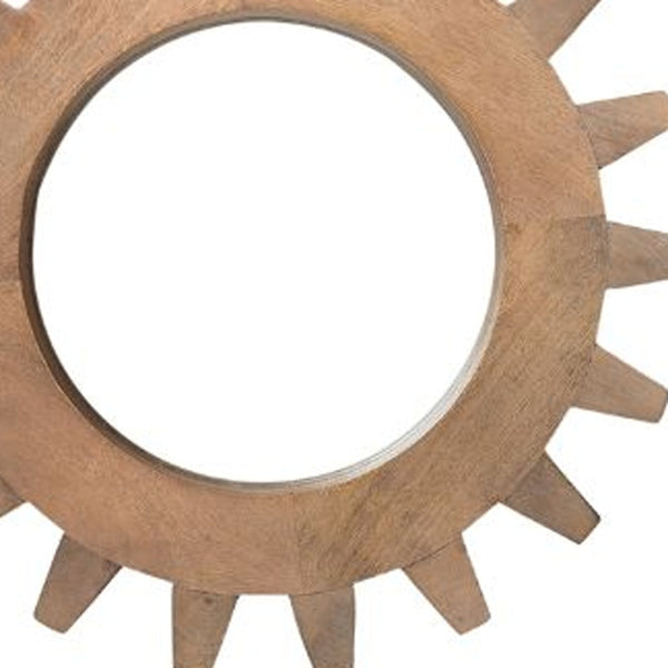 Homeroots Cog 17" Round Walnut Finish Frame Wall Mirror  Wood 376423