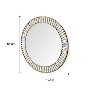 Homeroots 42" Round Gold Metal Frame Wall Mirror With White Wood Beads  Metal 376426