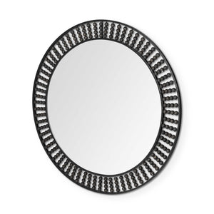 Homeroots 42" Round Black Metal Frame Wall Mirror With Wood Beads  Metal 376427