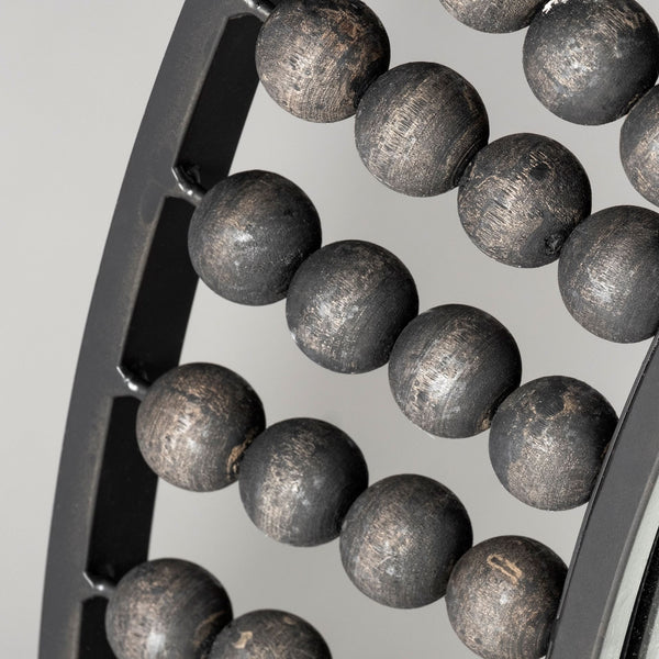 Homeroots 42" Round Black Metal Frame Wall Mirror With Wood Beads  Metal 376427