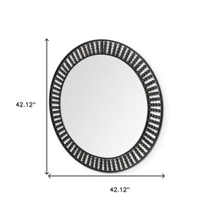 Homeroots 42" Round Black Metal Frame Wall Mirror With Wood Beads  Metal 376427