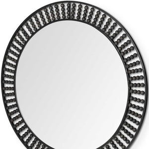 Homeroots 42" Round Black Metal Frame Wall Mirror With Wood Beads  Metal 376427