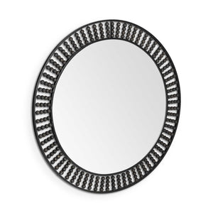 Homeroots 42" Round Black Metal Frame Wall Mirror With Wood Beads  Metal 376427