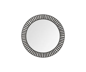 Homeroots 42" Round Black Metal Frame Wall Mirror With Wood Beads  Metal 376427