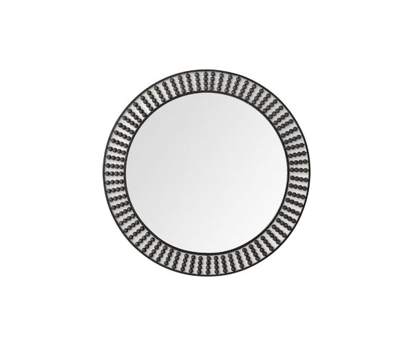 Homeroots 42" Round Black Metal Frame Wall Mirror With Wood Beads  Metal 376427