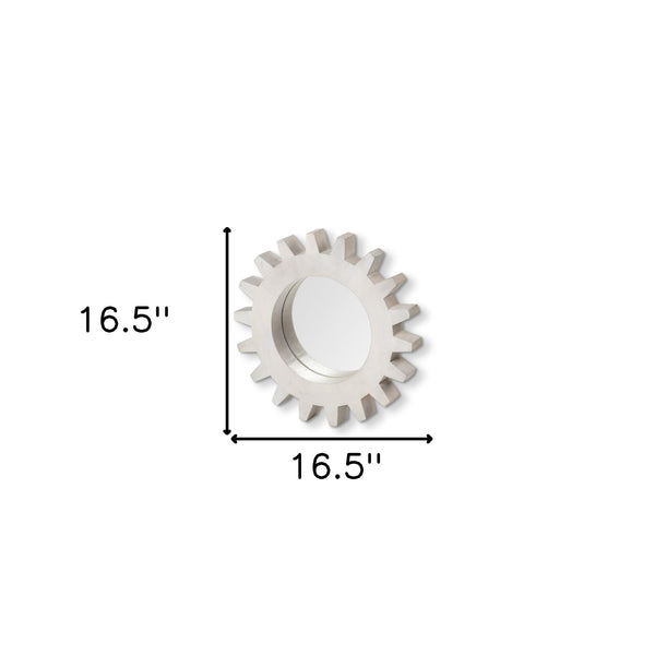 Homeroots Cog 17" Round White Wood Frame Wall Mirror  Wood 376431
