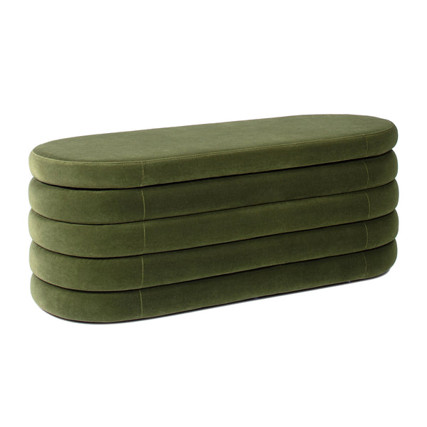 English Elm Jennifer Taylor Home - Fuji 49" Upholstered Oval Storage Bench with Bouclé Texture, Plush Tufted Lid & Hidden Compartment Olive Green B2719P238465