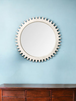 Homeroots 36" White Abstract Framed Accent Mirror  Wood 376433