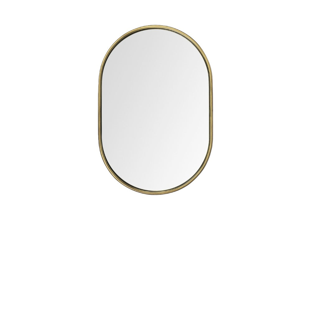 HomeRoots Gold Oval Metal Accent Mirror - Elegant Industrial Design with Antiqued Finish for Any Room Decor 376434