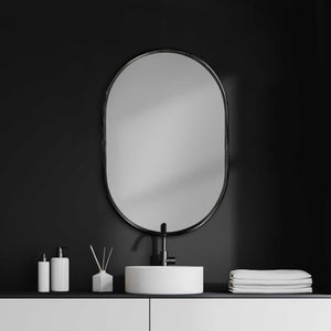 Homeroots 36" Black Oval Metal Framed Accent Mirror  Metal 376435