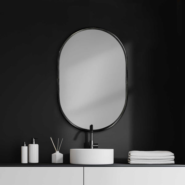 Homeroots 36" Black Oval Metal Framed Accent Mirror  Metal 376435