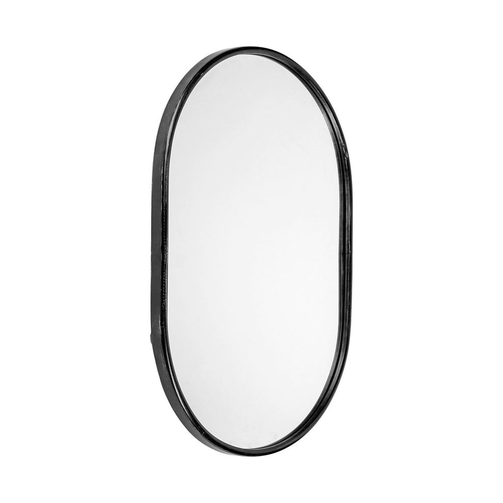 HomeRoots 36" Black Oval Metal Framed Accent Mirror - Stylish Industrial Design for Brightening Any Space 376435