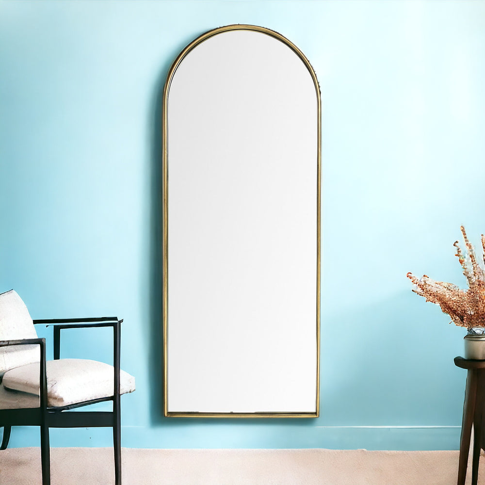 Homeroots 70" Gold Arch Metal Framed Accent Mirror  Metal 376436