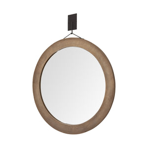 Homeroots 44" Wood Brown Round Framed Accent Mirror  Wood 376439