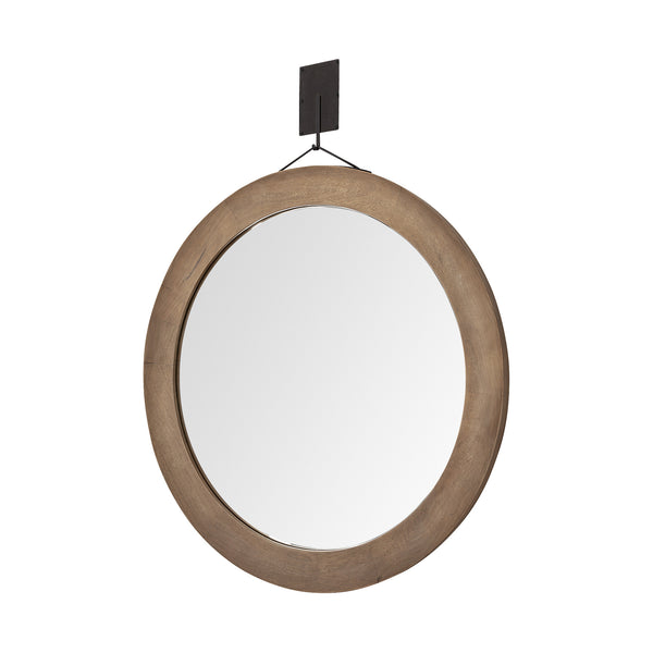 Homeroots 44" Wood Brown Round Framed Accent Mirror  Wood 376439