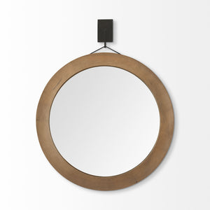 Homeroots 44" Wood Brown Round Framed Accent Mirror  Wood 376439