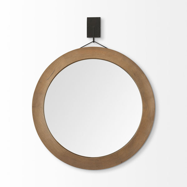 Homeroots 44" Wood Brown Round Framed Accent Mirror  Wood 376439