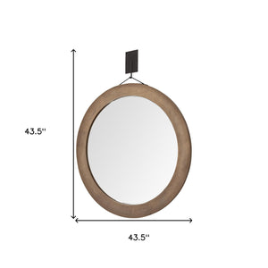 Homeroots 44" Wood Brown Round Framed Accent Mirror  Wood 376439