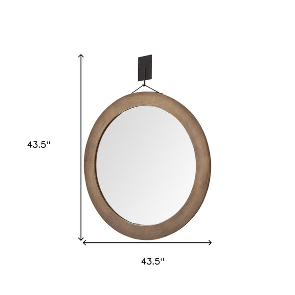 Homeroots 44" Wood Brown Round Framed Accent Mirror  Wood 376439
