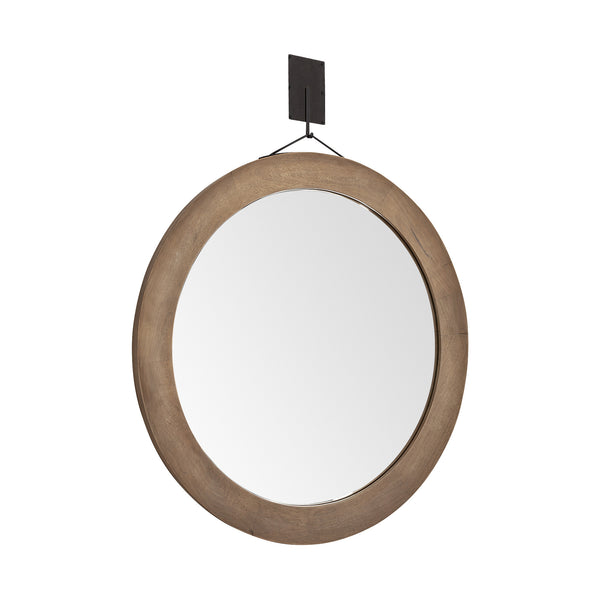 Homeroots 44" Wood Brown Round Framed Accent Mirror  Wood 376439
