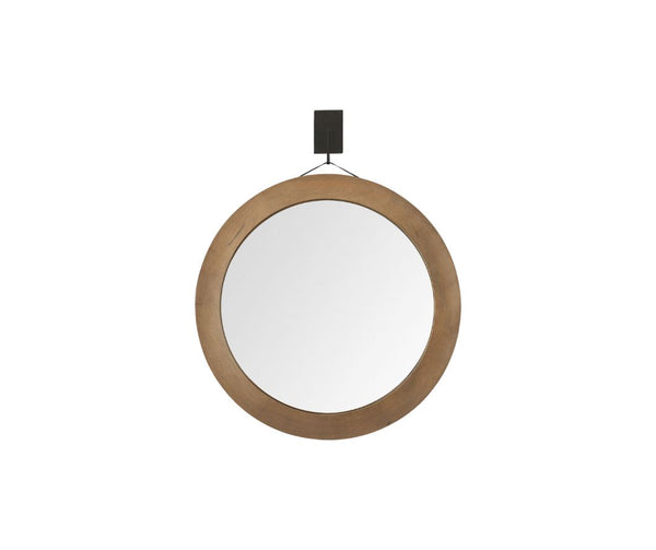 Homeroots 44" Wood Brown Round Framed Accent Mirror  Wood 376439