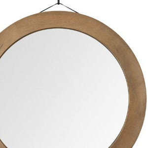Homeroots 44" Wood Brown Round Framed Accent Mirror  Wood 376439