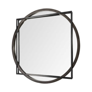 Homeroots 46" Round On Square Black Wood And Metal Frame Wall Mirror  Metal 376440