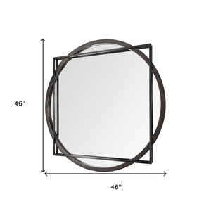 Homeroots 46" Round On Square Black Wood And Metal Frame Wall Mirror  Metal 376440