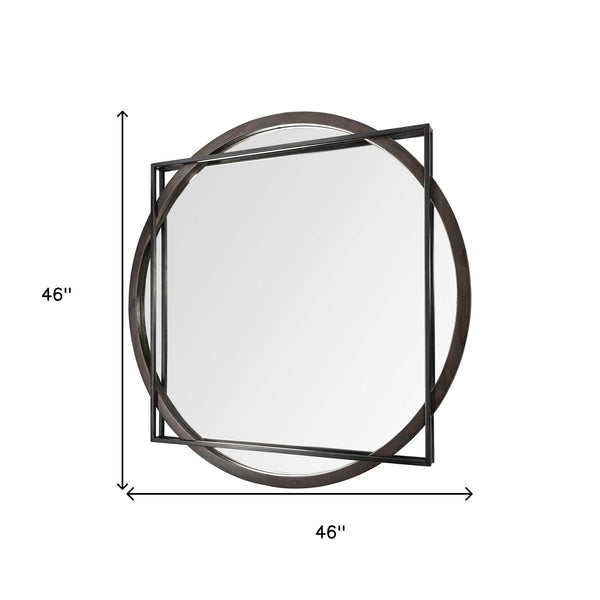 Homeroots 46" Round On Square Black Wood And Metal Frame Wall Mirror  Metal 376440