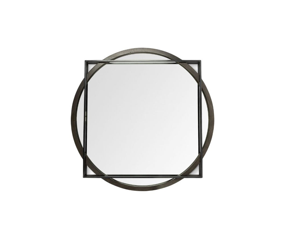 Homeroots 46" Round On Square Black Wood And Metal Frame Wall Mirror  Metal 376440