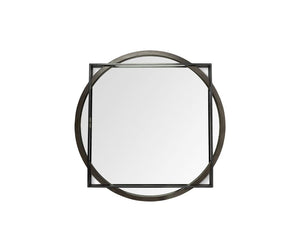 Homeroots 46" Round On Square Black Wood And Metal Frame Wall Mirror  Metal 376440