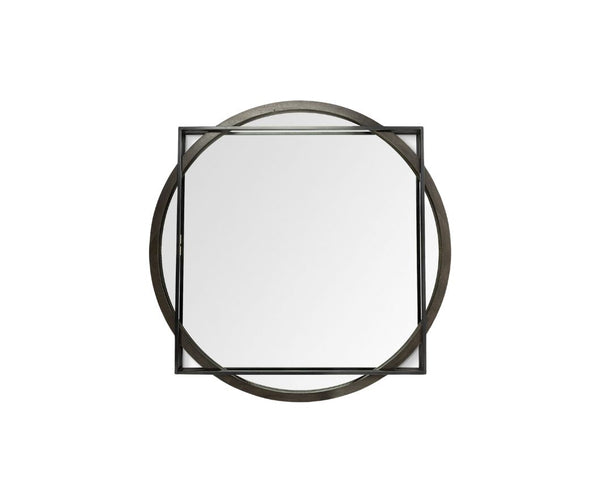 Homeroots 46" Round On Square Black Wood And Metal Frame Wall Mirror  Metal 376440