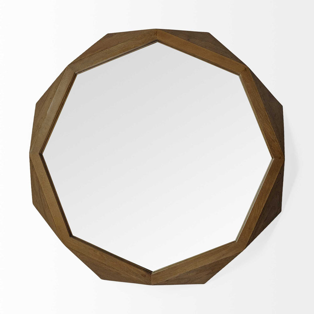 Homeroots 41" Octagon Brown Wood Frame Wall Mirror  Wood 376442