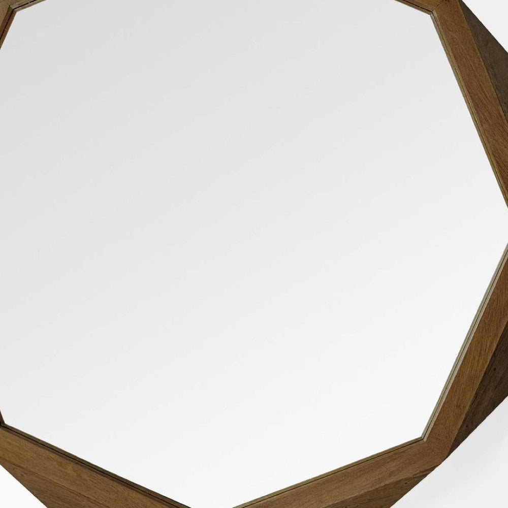 HomeRoots 41" Octagon Wall Mirror - Stylish Brown Wood Frame, Modern Geometric Design for Home Décor Elegance 376442